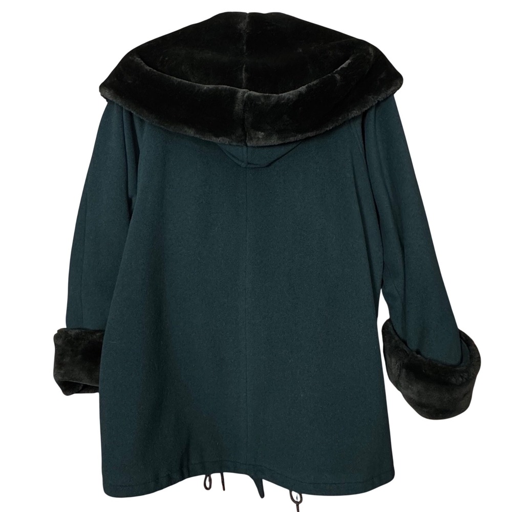 VTG Leslie Fay Wool Blend Coat Faux Fur Collar Cuffs Lined 12 Women's Dark Green - Picture 4 of 11
